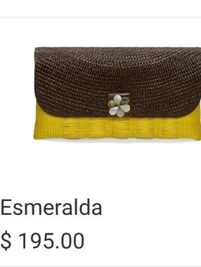 KATE CHAN Two Tone Hand Woven Buntal Clutch in Yellow and Brown Colors.